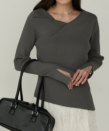 Cherir Mignon | 【Cherir Mignon】- Silhouette Couture -アシメヘムドレープデザインリブニットプルオーバー(ニット/セーター)