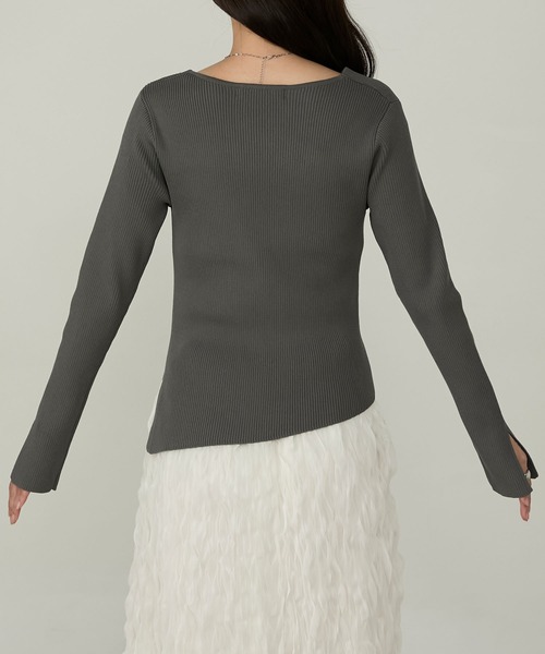 Cherir Mignon(シェリルミニョン)の「【Cherir Mignon】- Silhouette Couture -アシメヘムドレープデザインリブニットプルオーバー(ニット/セーター・レディース・チャコールグレー/ブラック/アイボリー/ピンク・M/S)」の18枚目の写真