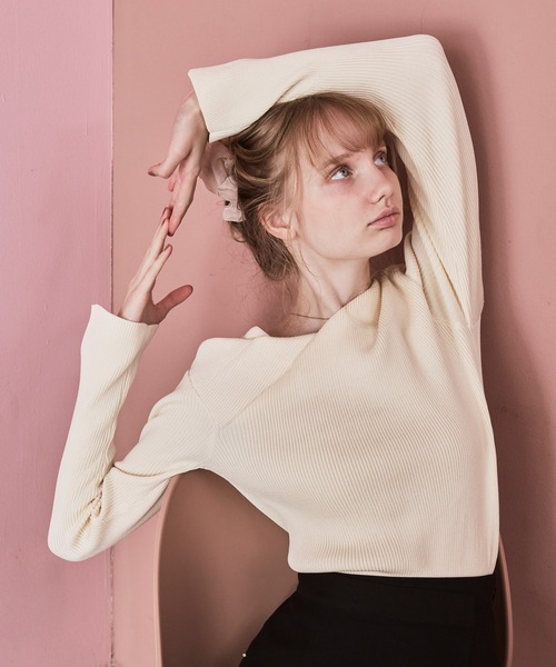 Cherir Mignon(シェリルミニョン)の「【Cherir Mignon】- Silhouette Couture -アシメヘムドレープデザインリブニットプルオーバー(ニット/セーター・レディース・チャコールグレー/ブラック/アイボリー/ピンク・M/S)」の21枚目の写真