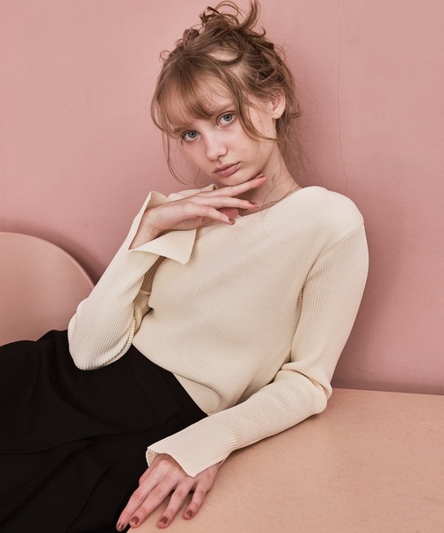 Cherir Mignon(シェリルミニョン)の「【Cherir Mignon】- Silhouette Couture -アシメヘムドレープデザインリブニットプルオーバー(ニット/セーター・レディース・チャコールグレー/ブラック/アイボリー/ピンク・M/S)」の20枚目の写真