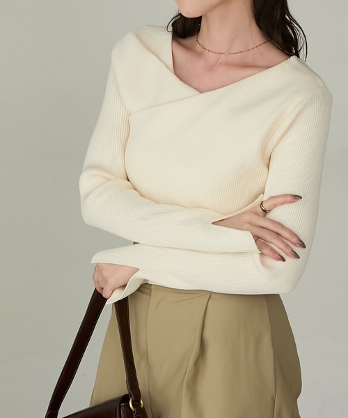 Cherir Mignon(シェリルミニョン)の「【Cherir Mignon】- Silhouette Couture -アシメヘムドレープデザインリブニットプルオーバー(ニット/セーター・レディース・チャコールグレー/ブラック/アイボリー/ピンク・M/S)」の22枚目の写真