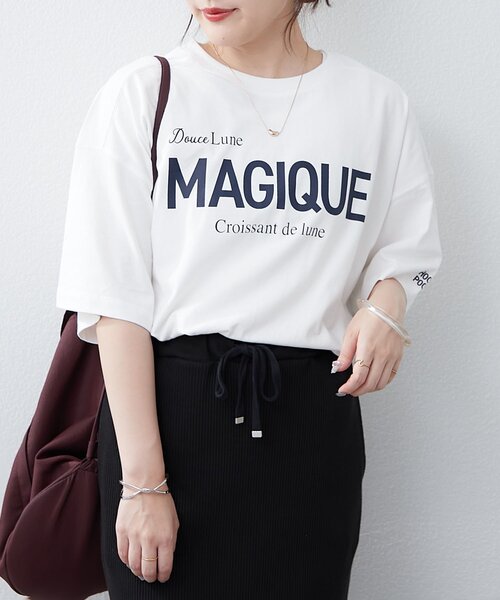 continuer de NICE CLAUP（コンティニューデナイスクラップ）の「《サスティナブル企画》《オーガニックコットン》カレッジロゴＴ（Tシャツ/カットソー・レディース・ブラウン/オフホワイト/ネイビー・FREE）」の2枚目の写真