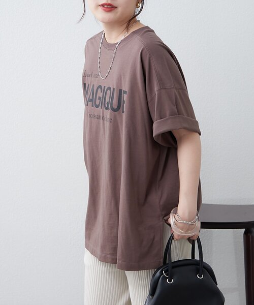 continuer de NICE CLAUP（コンティニューデナイスクラップ）の「《サスティナブル企画》《オーガニックコットン》カレッジロゴＴ（Tシャツ/カットソー・レディース・ブラウン/オフホワイト/ネイビー・FREE）」の17枚目の写真