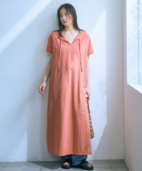 slattgir(スラットジール)の「高身長 綿100%カフタンワンピース(トールサイズ)Essenave(ワンピース・レディース・オレンジ/グレー・T5L/T4L/T3L/TLL/TL/TM)」の3枚目の写真