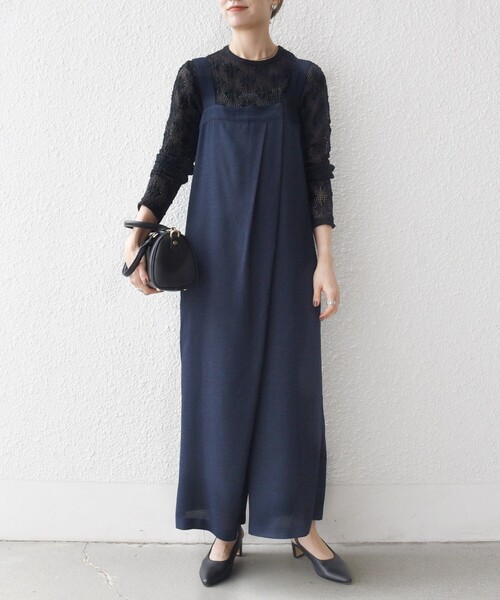 セール】SHIPS any:〈洗濯機可能〉ツイード ライク サロペット［NAVY