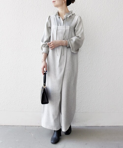 セール】SHIPS any:〈洗濯機可能〉ツイード ライク サロペット［NAVY