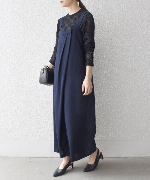 セール】SHIPS any:〈洗濯機可能〉ツイード ライク サロペット［NAVY