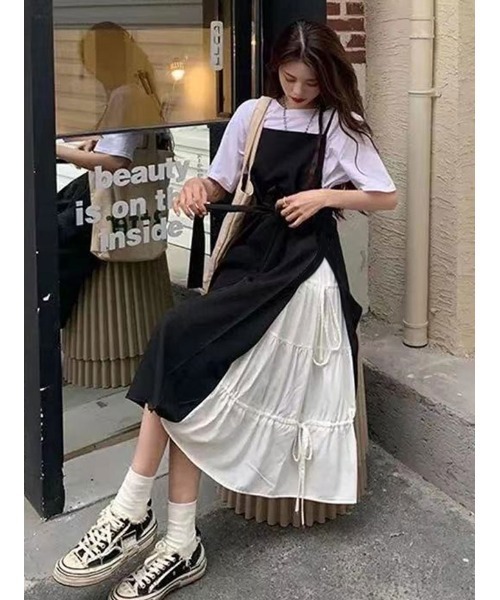 セール】レイヤード風 キャミワンピースxTシャツ 2点セット