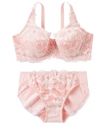 nissen（ニッセン）の「フルカップブラジャーショーツセット（大花エレガントレース）（トリンプ）（n,FULLRE）（ブラ&ショーツ・レディース・ピンク系）」
