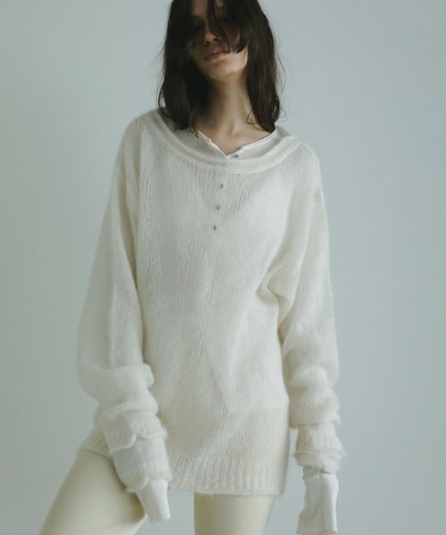 新品未使用品☆エトレトウキョウ　スーパーキッドモヘヤニットプルオーバー　グレー スーパーキッドモヘヤニットプルオーバー(F WHITE): トップス