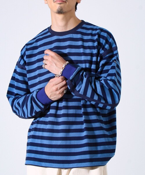 GLOSTER(グロスター)の「【配色ラインが差をつける】ボーダーアームテープロンT(Tシャツ/カットソー・メンズ・ブルー系その他/ホワイト×ブラック/グレー系その他・S/M/L)」の1枚目の写真