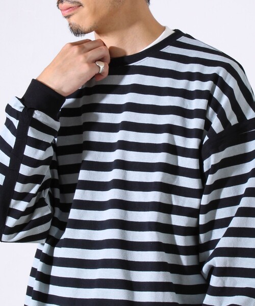 GLOSTER(グロスター)の「【配色ラインが差をつける】ボーダーアームテープロンT(Tシャツ/カットソー・メンズ・ブルー系その他/ホワイト×ブラック/グレー系その他・S/M/L)」の12枚目の写真