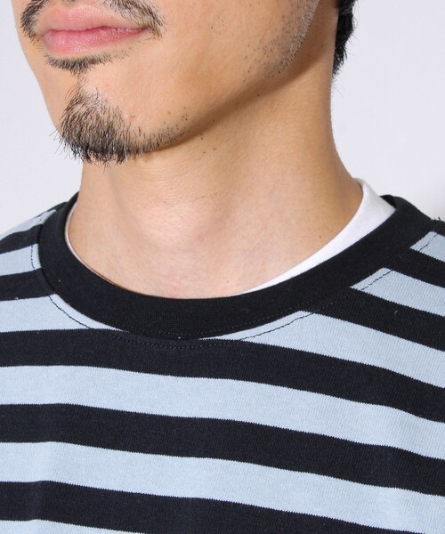 GLOSTER(グロスター)の「【配色ラインが差をつける】ボーダーアームテープロンT(Tシャツ/カットソー・メンズ・ブルー系その他/ホワイト×ブラック/グレー系その他・S/M/L)」の13枚目の写真