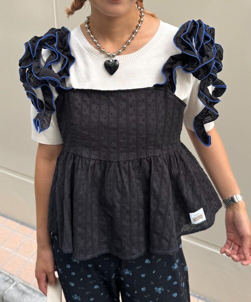 HELLO.SANFRANCISCO（ハローサンフランシスコ）の「【HELLO.SANFRANCISCO/ハローサンフランシスコ】ドビードットフリルキャミビスチェ（タンクトップ・レディース・レッド/ブラック/オレンジ・ONE SIZE）」の2枚目の写真