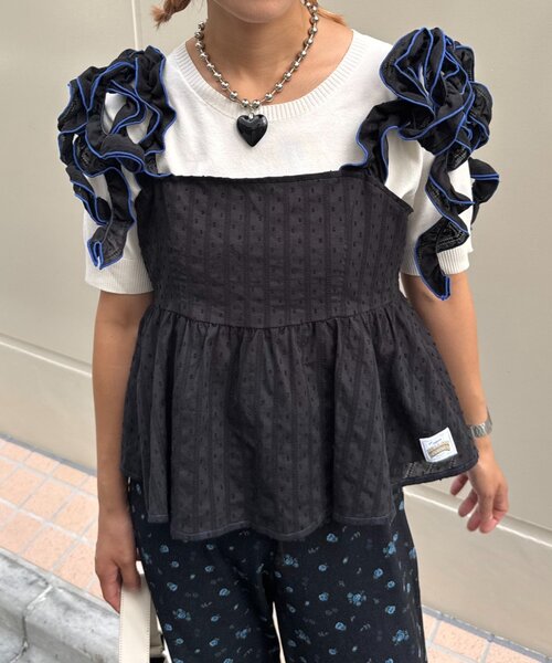 HELLO.SANFRANCISCO（ハローサンフランシスコ）の「【HELLO.SANFRANCISCO/ハローサンフランシスコ】ドビードットフリルキャミビスチェ（タンクトップ・レディース・レッド/ブラック/オレンジ・ONE SIZE）」の4枚目の写真