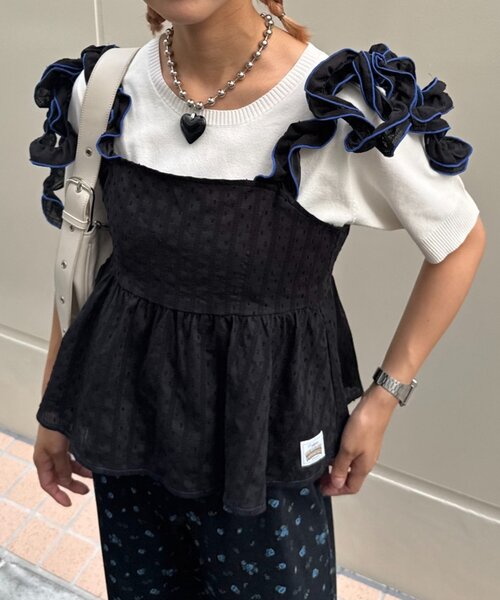 HELLO.SANFRANCISCO（ハローサンフランシスコ）の「【HELLO.SANFRANCISCO/ハローサンフランシスコ】ドビードットフリルキャミビスチェ（タンクトップ・レディース・レッド/ブラック/オレンジ・ONE SIZE）」の5枚目の写真