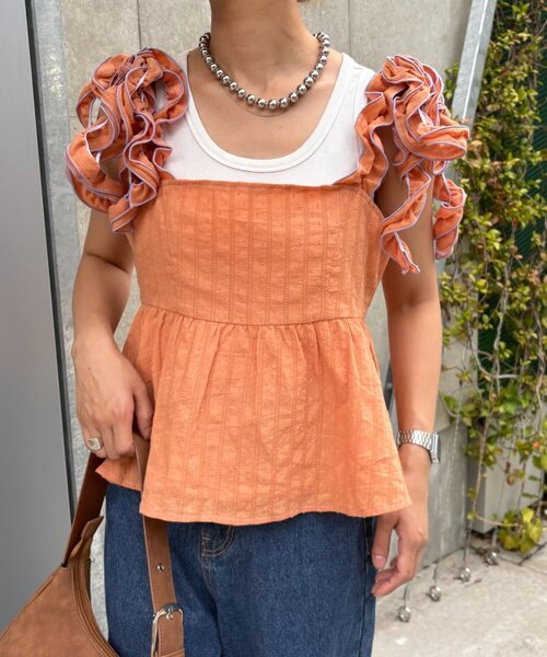 HELLO.SANFRANCISCO（ハローサンフランシスコ）の「【HELLO.SANFRANCISCO/ハローサンフランシスコ】ドビードットフリルキャミビスチェ（タンクトップ・レディース・レッド/ブラック/オレンジ・ONE SIZE）」の12枚目の写真