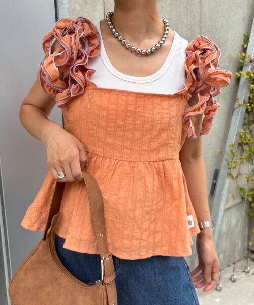 HELLO.SANFRANCISCO（ハローサンフランシスコ）の「【HELLO.SANFRANCISCO/ハローサンフランシスコ】ドビードットフリルキャミビスチェ（タンクトップ・レディース・レッド/ブラック/オレンジ・ONE SIZE）」の13枚目の写真