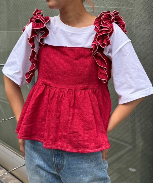 HELLO.SANFRANCISCO（ハローサンフランシスコ）の「【HELLO.SANFRANCISCO/ハローサンフランシスコ】ドビードットフリルキャミビスチェ（タンクトップ・レディース・レッド/ブラック/オレンジ・ONE SIZE）」の18枚目の写真