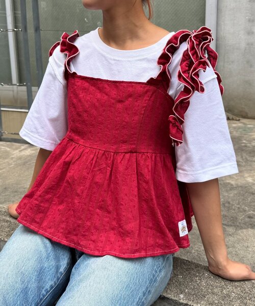 HELLO.SANFRANCISCO（ハローサンフランシスコ）の「【HELLO.SANFRANCISCO/ハローサンフランシスコ】ドビードットフリルキャミビスチェ（タンクトップ・レディース・レッド/ブラック/オレンジ・ONE SIZE）」の19枚目の写真