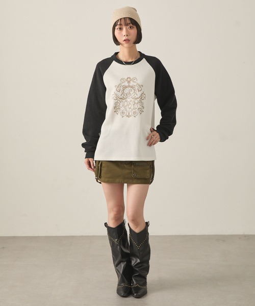 Snap club(スナップクラブ)の「【Snap club】グラフィックラインストーンワッフルラグランロンT(Tシャツ/カットソー・レディース・ホワイト系/ワイン/ブラック系/スミクロ・L/M)」の5枚目の写真