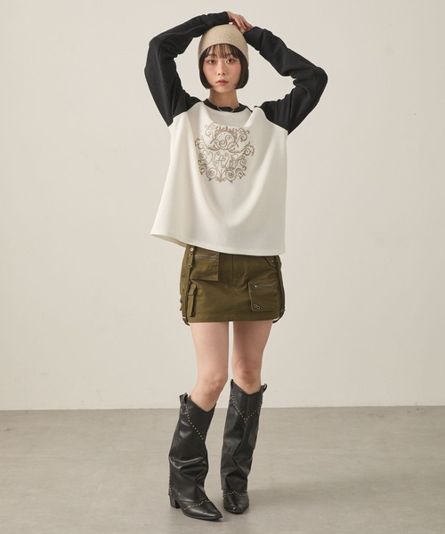 Snap club(スナップクラブ)の「【Snap club】グラフィックラインストーンワッフルラグランロンT(Tシャツ/カットソー・レディース・ホワイト系/ワイン/ブラック系/スミクロ・L/M)」の6枚目の写真