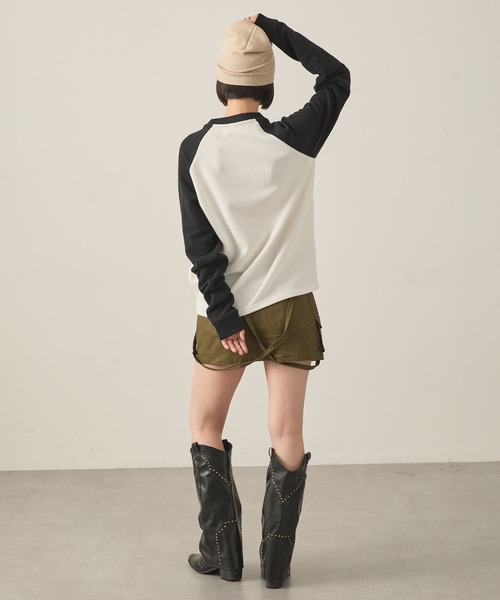 Snap club(スナップクラブ)の「【Snap club】グラフィックラインストーンワッフルラグランロンT(Tシャツ/カットソー・レディース・ホワイト系/ワイン/ブラック系/スミクロ・L/M)」の8枚目の写真