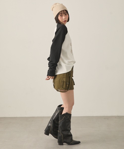 Snap club(スナップクラブ)の「【Snap club】グラフィックラインストーンワッフルラグランロンT(Tシャツ/カットソー・レディース・ホワイト系/ワイン/ブラック系/スミクロ・L/M)」の9枚目の写真