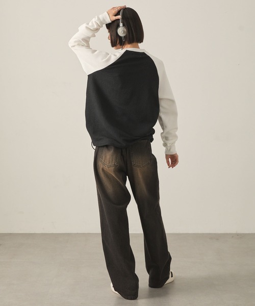 Snap club(スナップクラブ)の「【Snap club】グラフィックラインストーンワッフルラグランロンT(Tシャツ/カットソー・レディース・ホワイト系/ワイン/ブラック系/スミクロ・L/M)」の18枚目の写真
