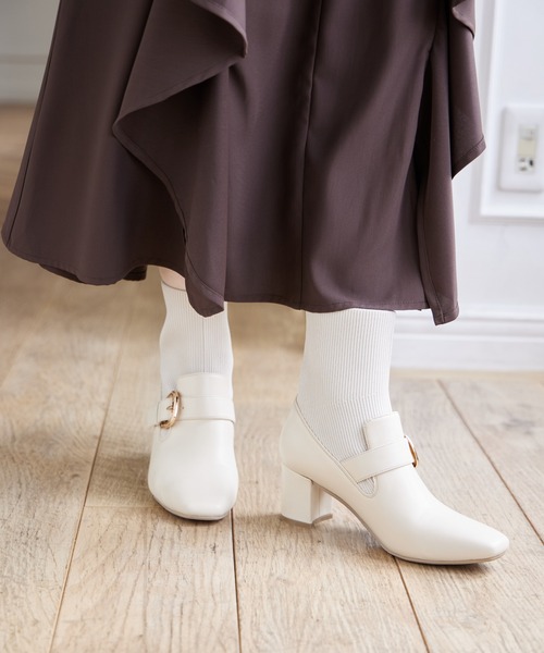 tocco closet（トッコ　クローゼット）の「ベルトデザインニットドッキングショートブーツ（ブーツ・レディース・ブラウン/ブラック/アイボリー・S/M/L）」の5枚目の写真