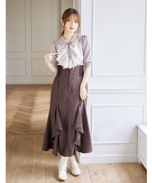tocco closet（トッコ　クローゼット）の「ベルトデザインニットドッキングショートブーツ（ブーツ・レディース・ブラウン/ブラック/アイボリー・S/M/L）」の4枚目の写真