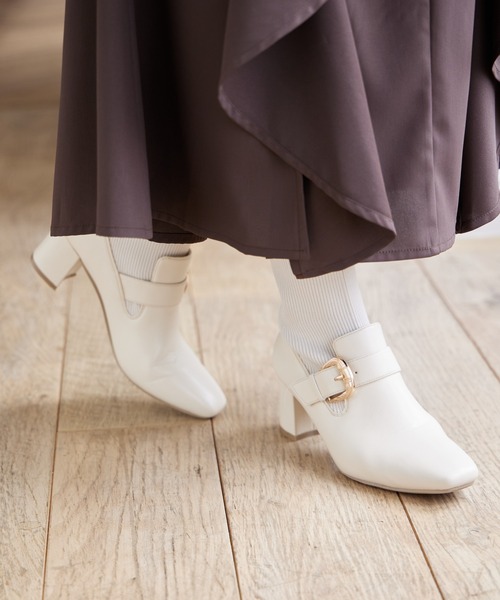tocco closet（トッコ　クローゼット）の「ベルトデザインニットドッキングショートブーツ（ブーツ・レディース・ブラウン/ブラック/アイボリー・S/M/L）」の6枚目の写真
