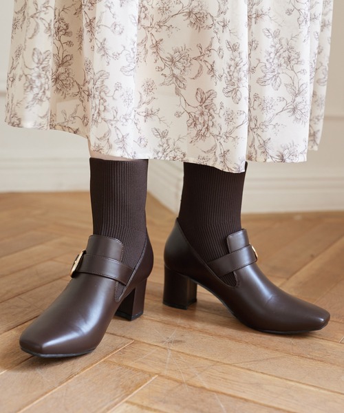 tocco closet（トッコ　クローゼット）の「ベルトデザインニットドッキングショートブーツ（ブーツ・レディース・ブラウン/ブラック/アイボリー・S/M/L）」の11枚目の写真