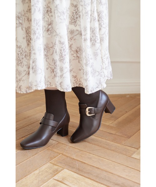 tocco closet（トッコ　クローゼット）の「ベルトデザインニットドッキングショートブーツ（ブーツ・レディース・ブラウン/ブラック/アイボリー・S/M/L）」の12枚目の写真
