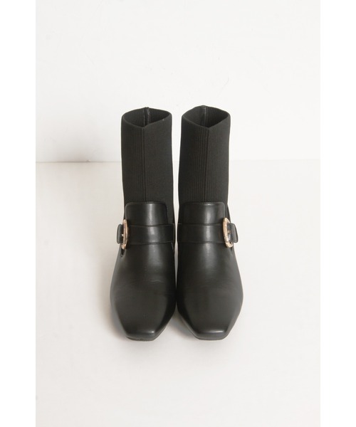 tocco closet（トッコ　クローゼット）の「ベルトデザインニットドッキングショートブーツ（ブーツ・レディース・ブラウン/ブラック/アイボリー・S/M/L）」の14枚目の写真