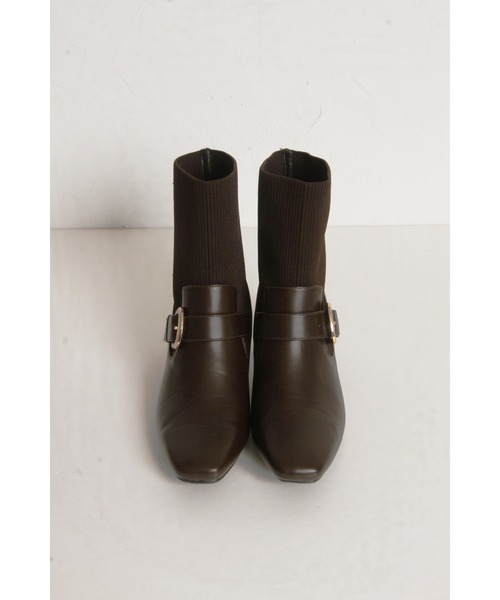 tocco closet（トッコ　クローゼット）の「ベルトデザインニットドッキングショートブーツ（ブーツ・レディース・ブラウン/ブラック/アイボリー・S/M/L）」の15枚目の写真