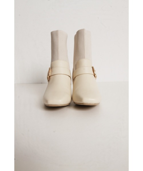 tocco closet（トッコ　クローゼット）の「ベルトデザインニットドッキングショートブーツ（ブーツ・レディース・ブラウン/ブラック/アイボリー・S/M/L）」の17枚目の写真