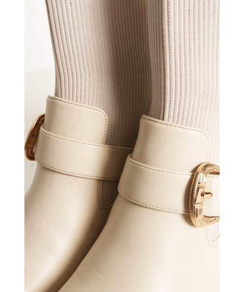 tocco closet（トッコ　クローゼット）の「ベルトデザインニットドッキングショートブーツ（ブーツ・レディース・ブラウン/ブラック/アイボリー・S/M/L）」の22枚目の写真