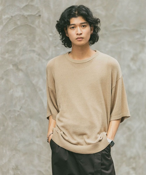 RAGEBLUE（レイジブルー）の「サマーニットクルーネックTシャツ（ニット/セーター・メンズ・ブラック/ベージュ系その他2・MEDIUM/LARGE）」の2枚目の写真
