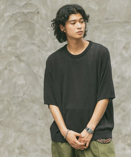RAGEBLUE（レイジブルー）の「サマーニットクルーネックTシャツ（ニット/セーター・メンズ・ブラック/ベージュ系その他2・MEDIUM/LARGE）」の6枚目の写真