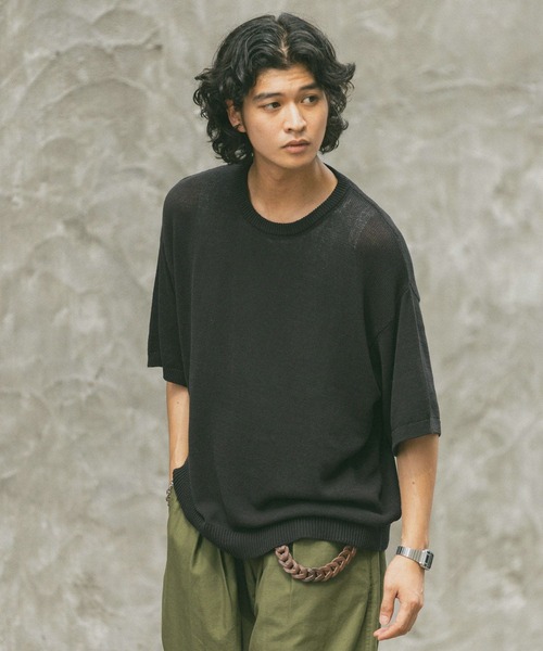 RAGEBLUE（レイジブルー）の「サマーニットクルーネックTシャツ（ニット/セーター・メンズ・ブラック/ベージュ系その他2・MEDIUM/LARGE）」の7枚目の写真
