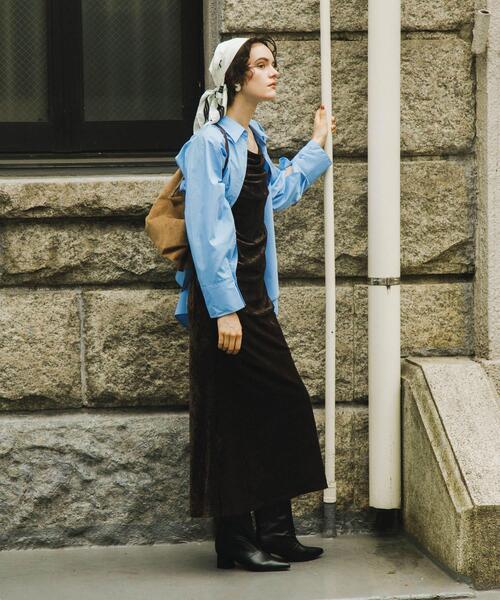 SENSE OF PLACE by URBAN RESEARCH(センスオブプレイスバイアーバンリサーチ)の「シアーベロアドレープキャミワンピ(ワンピース・レディース・ブラウン/ブルー・S/ONE)」の2枚目の写真