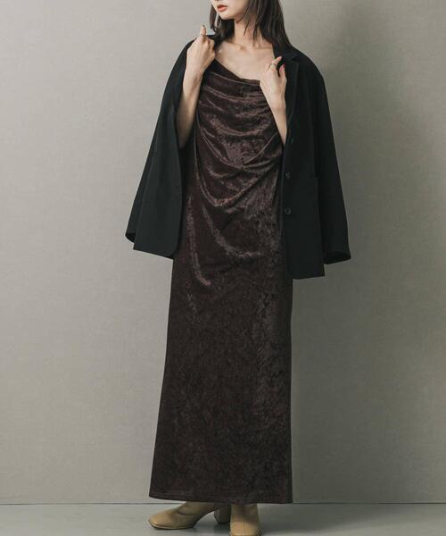 SENSE OF PLACE by URBAN RESEARCH(センスオブプレイスバイアーバンリサーチ)の「シアーベロアドレープキャミワンピ(ワンピース・レディース・ブラウン/ブルー・S/ONE)」の20枚目の写真