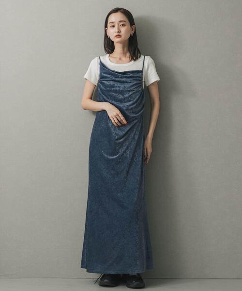 SENSE OF PLACE by URBAN RESEARCH(センスオブプレイスバイアーバンリサーチ)の「シアーベロアドレープキャミワンピ(ワンピース・レディース・ブラウン/ブルー・S/ONE)」の9枚目の写真