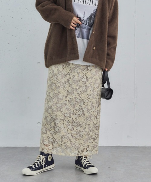 Doux archives(ドゥアルシーヴ)の「モールレースタイトスカート(スカート・レディース・アイボリー/ブラウン/ベージュ・36/38)」の1枚目の写真