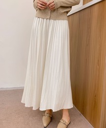 ニット プリーツ フレア ロング丈 スカート