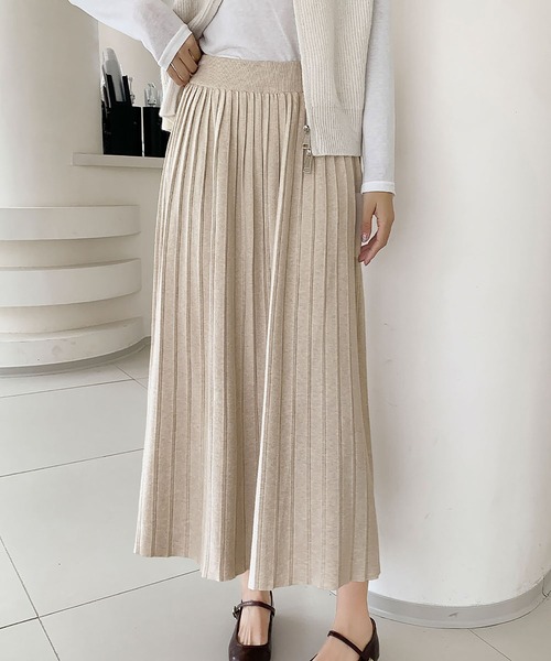 セール】ニット プリーツ フレア ロング丈 スカート（スカート）｜LOWO