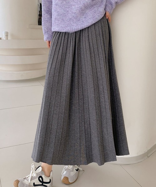 セール】ニット プリーツ フレア ロング丈 スカート（スカート）｜LOWO