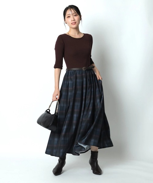 ベルト付チェックタフタドッキングワンピース（ワンピース