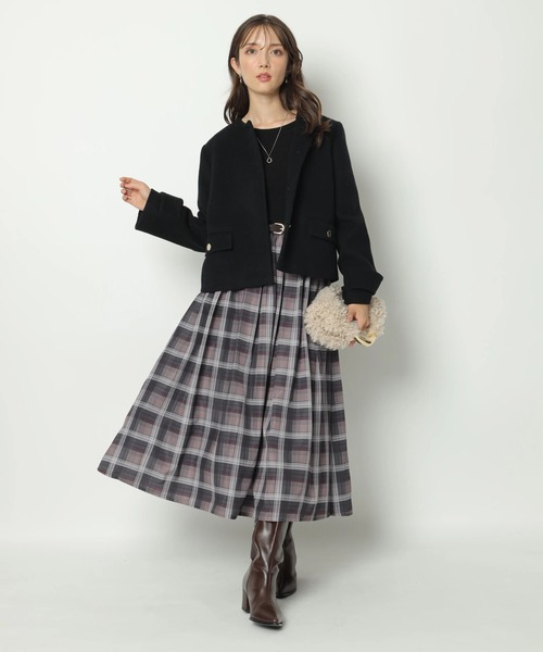 ✨定番人気♡リボンベルト✨ブルーレーベル　ドッキングワンピース チェック　ベルト ベルト付チェックタフタドッキングワンピース（ワンピース